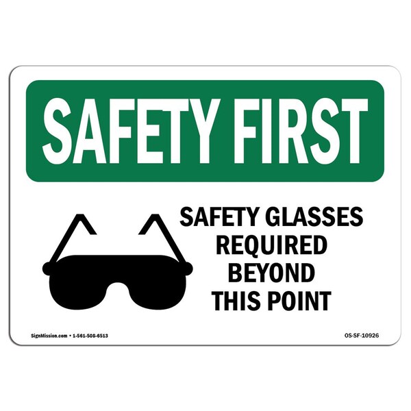 OSHA, Safety Glasses Required Beyond W/ Symbol, 5in X 3.5in Decal, 10PK, OS-SF-D-35-L-10926-10PK